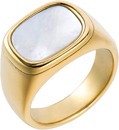 FOREVER-18K Gold Plated Women's Gold Signet Ring Starburst Gold Signet Rings