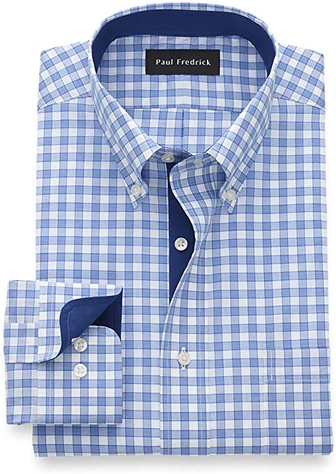 Paul Fredrick Men's Tailored Fit Non-Iron Cotton Check Button Down Dress Shirt
