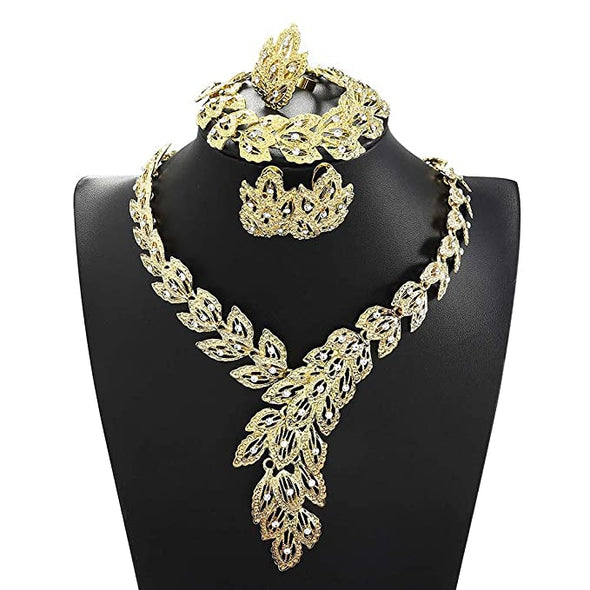 Necklace Bridal Earrings Bracelet Ring Jewelry Set Wedding Prom Costume Accessories Women and Ladies