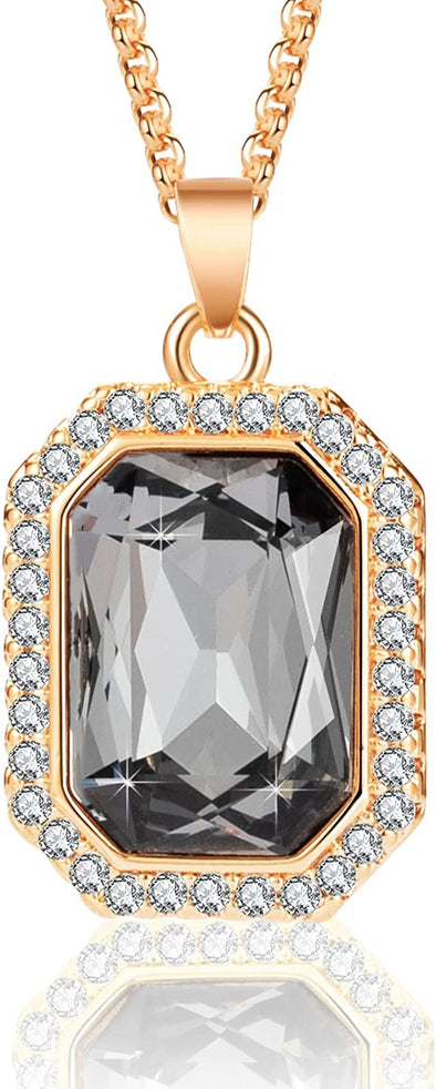 Austrian Crystal Halo Octagon Pendant Necklaces for Women Fashion 14K Gold Dainty Necklace Hypoallergenic Jewelry