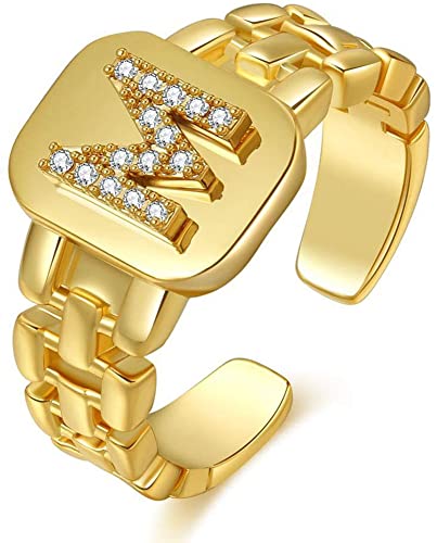 Gold Initial Letter Open Ring Adjustable Women Statement Rings Party Women’s Signet Ring