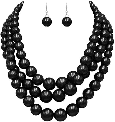 Women's Colorful Multi Strand Simulated Pearl Necklace And Earrings Jewelry Gift Set, 18"+3" Extender