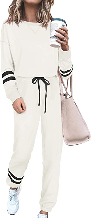 Womens 2 Pieces Long Sleeve Loungewear Sweatsuit Sets Crewneck Outfits