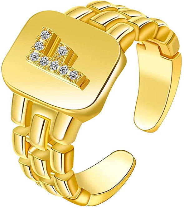 Gold Initial Letter Open Ring Adjustable Women Statement Rings Party Women’s Signet Ring