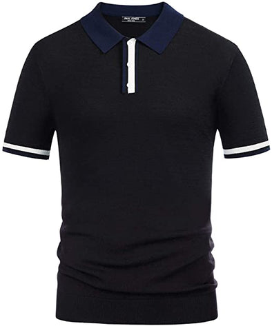 PJ PAUL JONES Men's Vintage 50s Polo Shirts Contrast Stripes Golf Knitting Shirt
