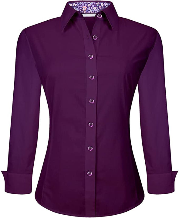 Womens Button Down Shirt Cotton Stretch, Regular Fit Long Sleeve Dress Shirts for Women