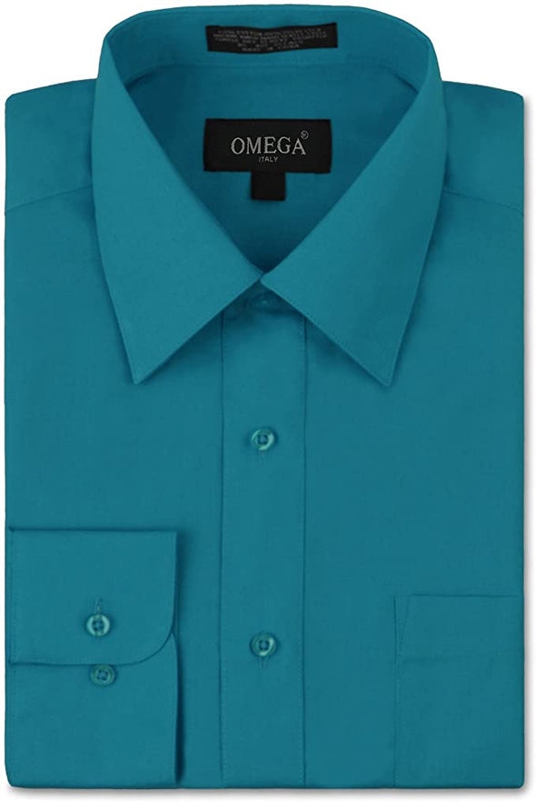 Omega Italy Men's Long Sleeve Dress Shirt Solid Color Regular Fit 25 Colors