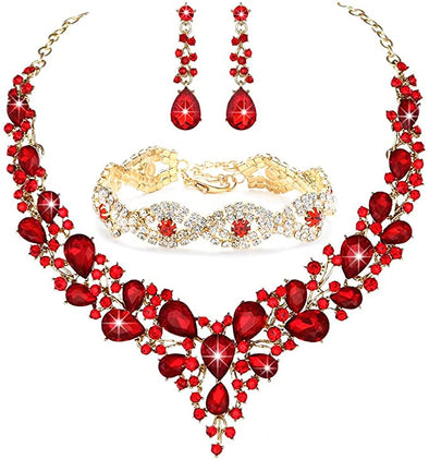 Women's Jewelry Set Rhinestone Crystal Bride Statement Choker Necklace Tiara Crown Link Bangle Bracelet Teardrop Dangle Earrings Set for Wedding Party