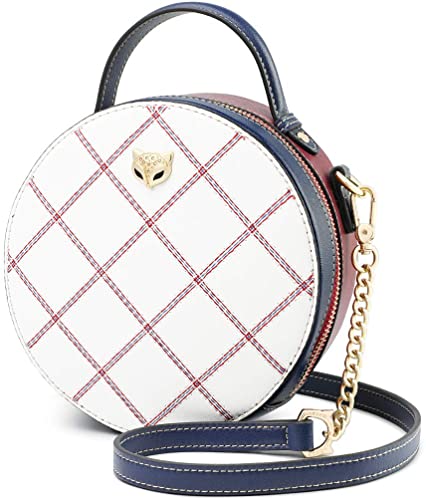 Leather Circular Handbags for Women, Genuine Leather Ladies Round Crossbody Bags