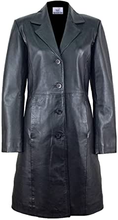 Black Long Body Genuine Lambskin Leather Coat for Women