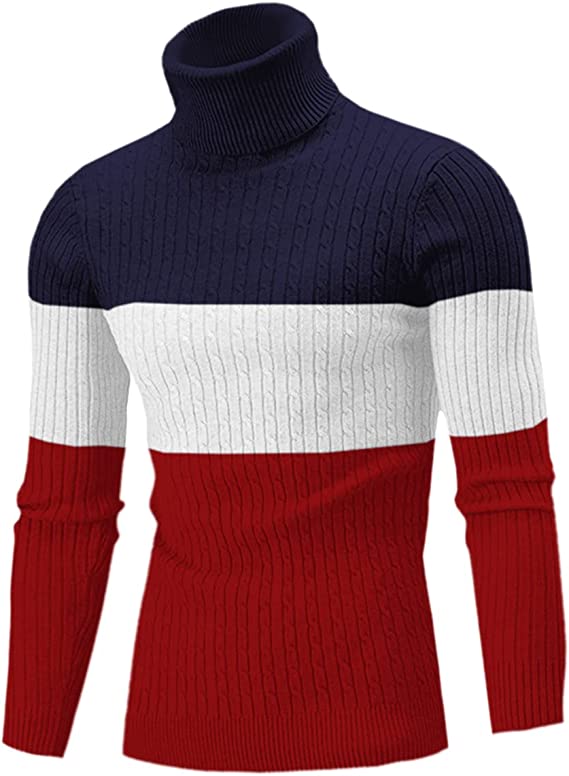 Men's Casual Slim Fit Turtleneck Pullover Sweaters with Twist Patterned & Long Sleeve T-Shirt