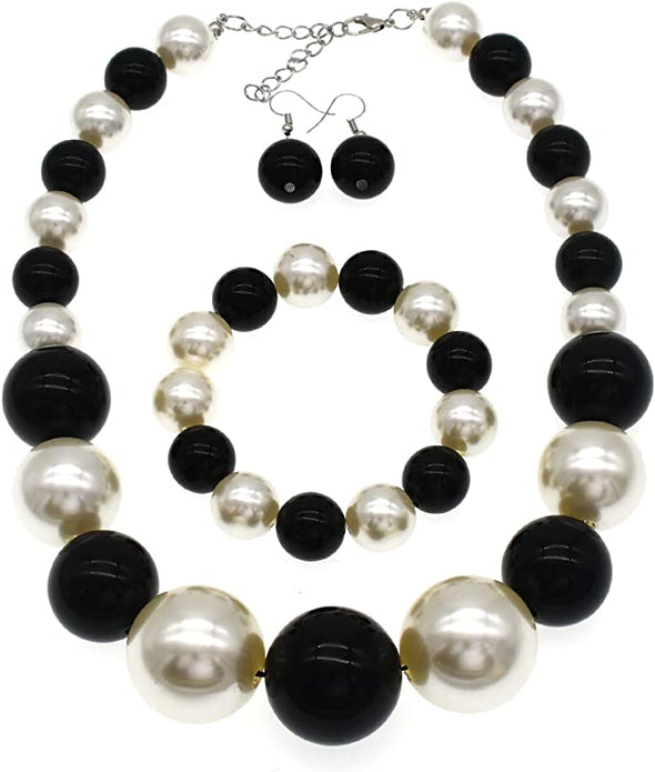 Chunky Pearl Necklace Jewelry Set Pearl Choker Large Bead Necklace For Women Bride Wedding Gift