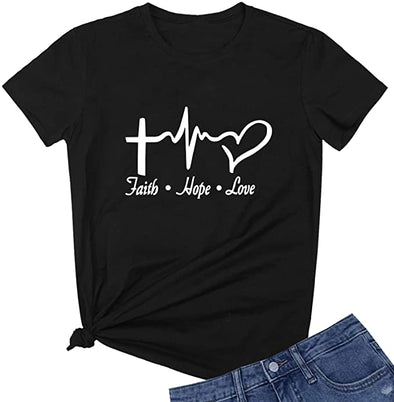 WOMEN CREW NECK FAITH, HOPE, LOVE T-SHIRT