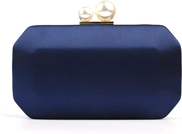 Women Satin Clutch Purse Handbags/Crossbody Hardcase Evening Bag with Pearls Closure for Party