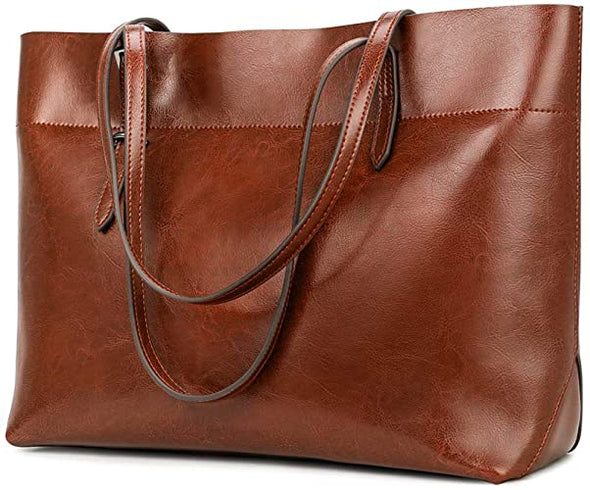 Genuine Leather Tote Shoulder Bag for Women Satchel Handbag with Top Handles