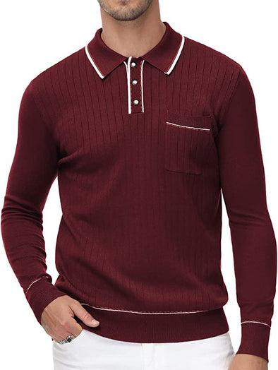 Men's Short Sleeve Knit Button Polo Shirts Casual Pullover Golf Shirt with Pockets