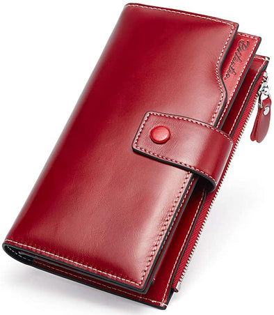 Women's Wallet Genuine Leather Wallets Large Capacity Cash Cluth Purses with Zipper Pocket