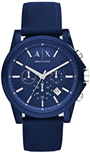Armani Exchange Outerbanks Analog-Quartz Watch with Silicone Strap, Blue,