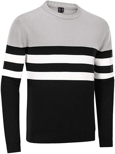 Men's Sweater Crewneck Warm Cotton Classic Pullover Striped Casual Slim Fit Winter Fall Knitted