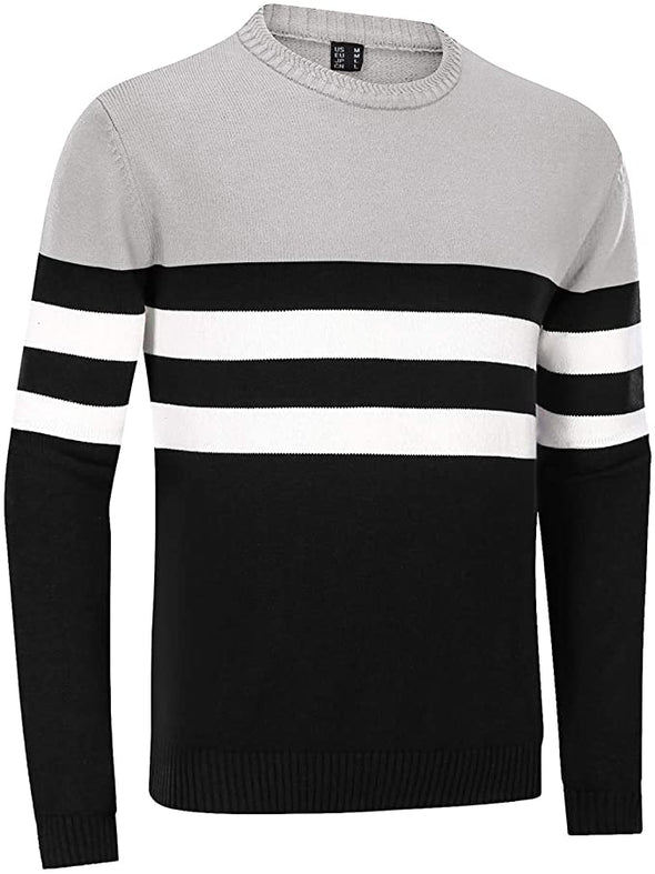 Men's Sweater Crewneck Warm Cotton Classic Pullover Striped Casual Slim Fit Winter Fall Knitted