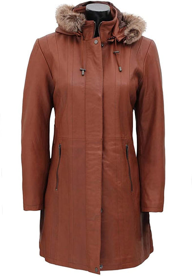 Winter Coats For Women - Real Lamsbkin Hooded Leather Jacket Fur Coat