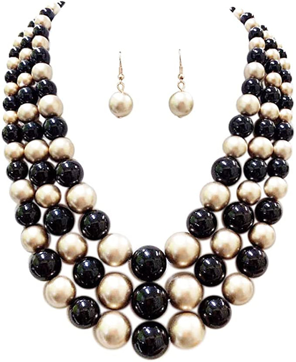 Women's Colorful Multi Strand Simulated Pearl Necklace And Earrings Jewelry Gift Set, 18"+3" Extender