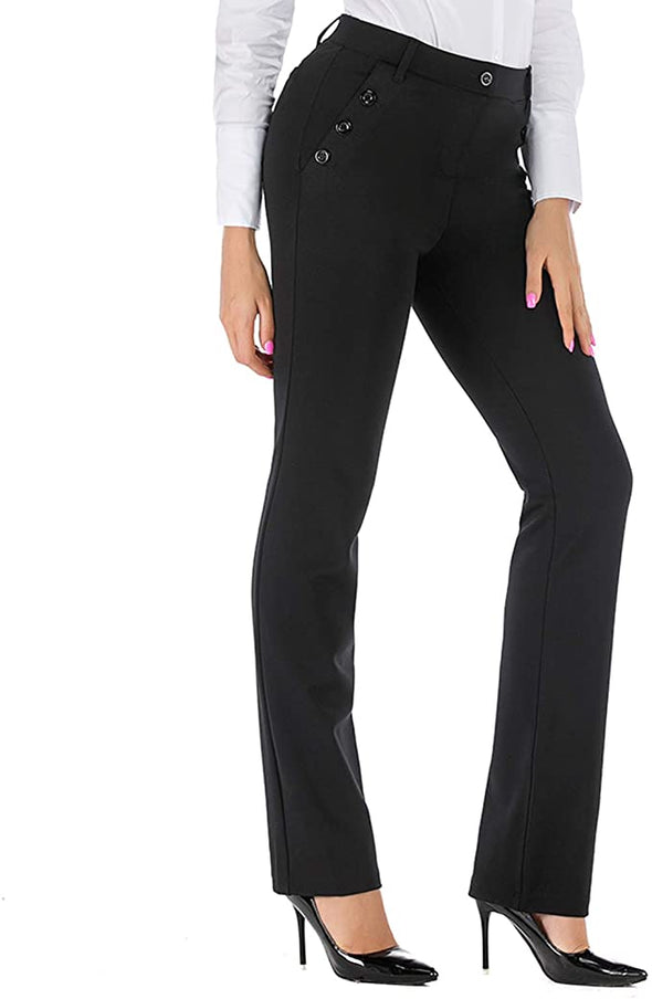 Professional Women Stretch Pull on Yoga Dress Pants Slacks for Office Work with Pockets