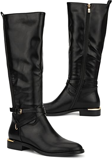Women's Firenze Fashion, Casual Faux Leather, Buckle Zipper Knee-high Boot, Round Toe, Rubber Outsole