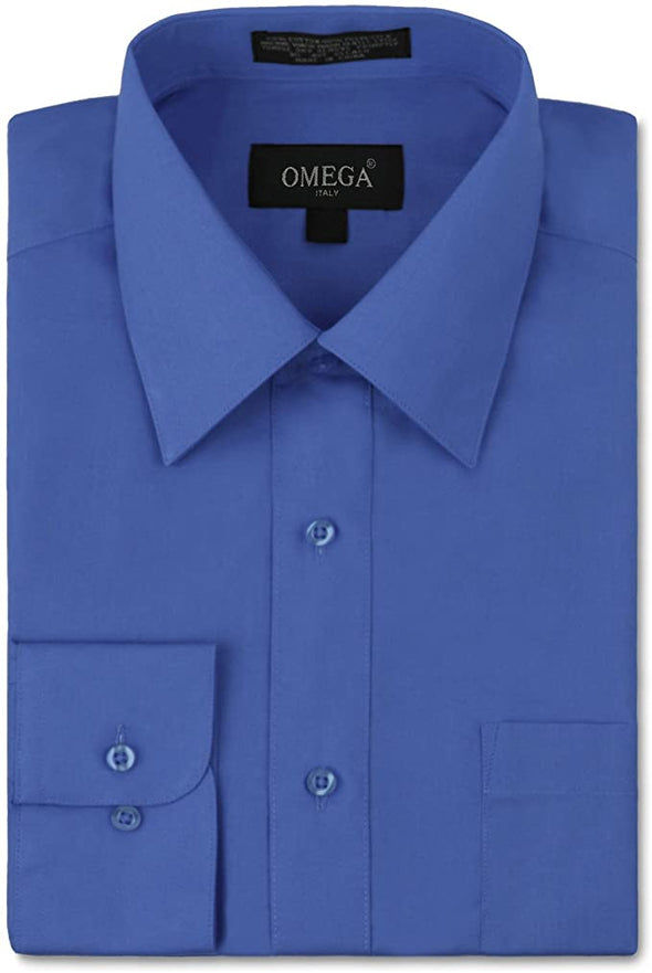 Omega Italy Men's Long Sleeve Dress Shirt Solid Color Regular Fit 25 Colors