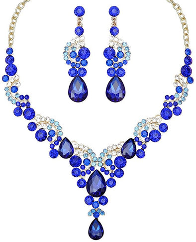 Elegant Crystal Bridal Necklace Earrings Set Rhinestone Wedding Party Costume Jewelry Sets for Brides Bridesmaid Women