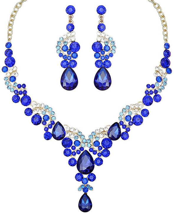 Elegant Crystal Bridal Necklace Earrings Set Rhinestone Wedding Party Costume Jewelry Sets for Brides Bridesmaid Women