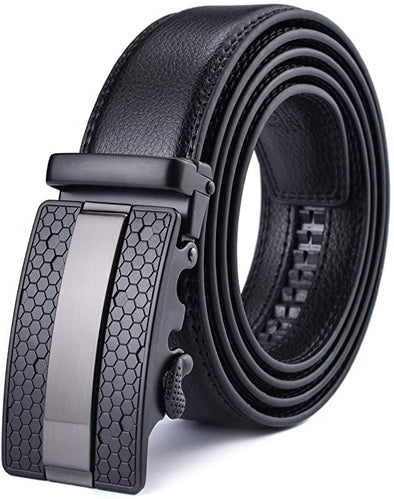 Men's Ratchet Belt with Genuine Leather, Slide Belt for men 1 3/8 inches Wide
