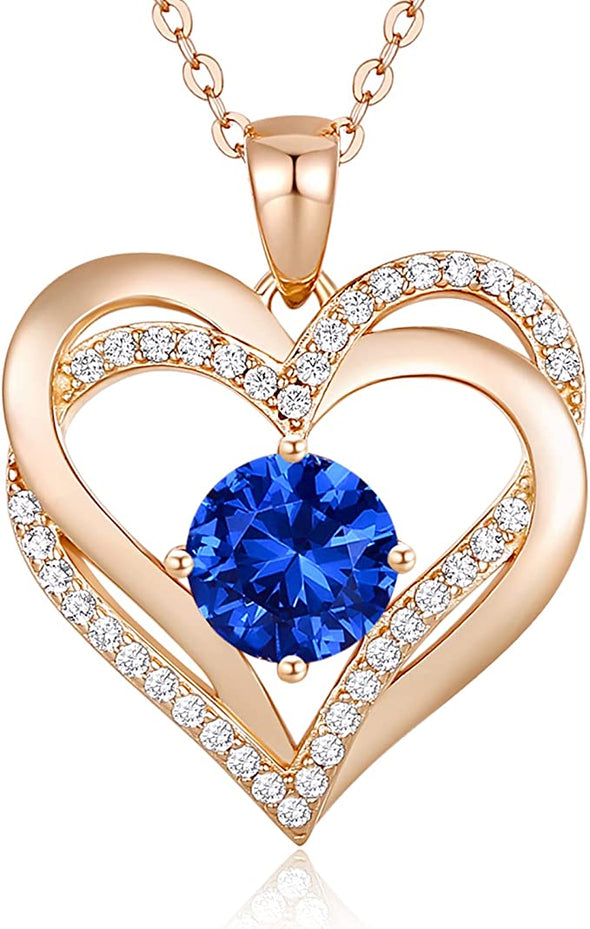 Love Heart Birthstone Necklaces for Women 925 Sterling Silver Pendant Necklace Birthday Mother's Day Jewelry Gift for Women Sister Wife Girlfriend Her