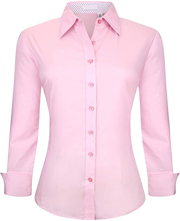 Womens Button Down Shirt Cotton Stretch, Regular Fit Long Sleeve Dress Shirts for Women