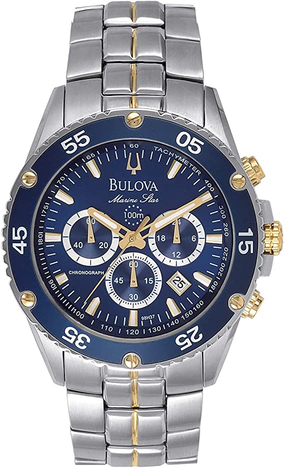 Bulova Men's Marine Star Chronograph Watch Stainless Steel Japanese Quartz Dress Stainless-Steel Strap, Silver