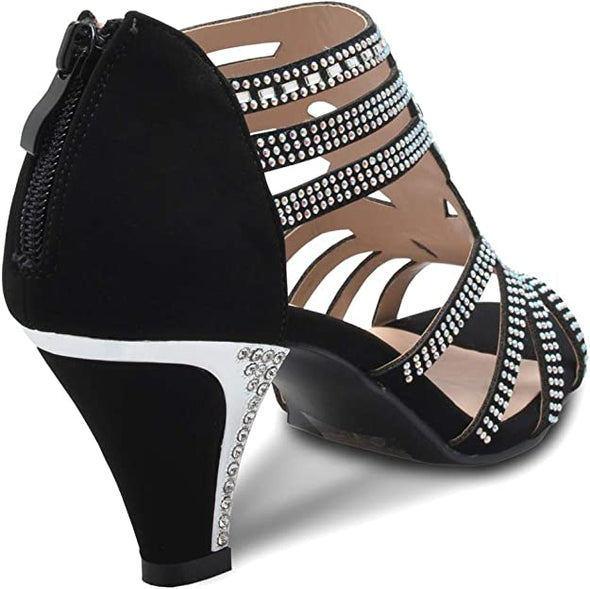 Women's Open Toe Strappy Rhinestone Dress Sandal Low Heel Wedding Shoes White Glitter - adorable, comfortable