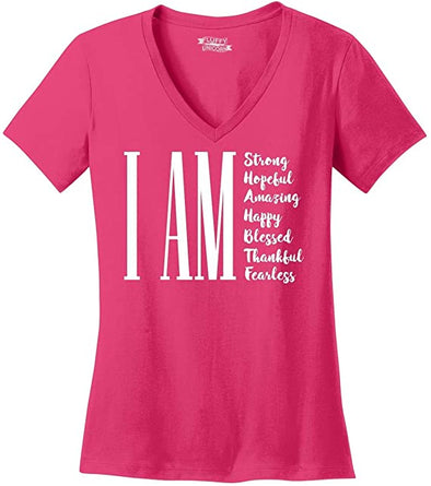COMICAL LADIES I AM STRONG,HOPEFUL,AMAZING, HAPPY, BLESSED AND THANKFUL T SHIRTS