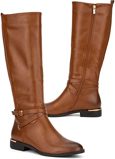 Women's Firenze Fashion, Casual Faux Leather, Buckle Zipper Knee-high Boot, Round Toe, Rubber Outsole