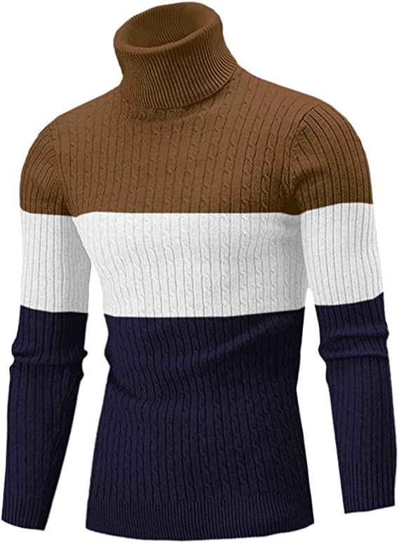 Men's Casual Slim Fit Turtleneck Pullover Sweaters with Twist Patterned & Long Sleeve T-Shirt