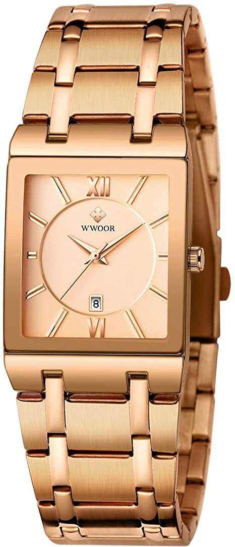 Square Watches for Men and Women Stainless Steel Mens Square Watch with Date Waterproof Analog Quartz Fashion Business Casual Wristwatch