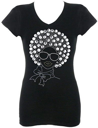 DivaDesigns Black Girls Rock Rhinestone Bling V-Neck T-Shirt 108