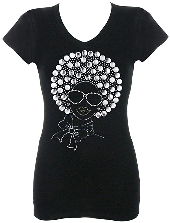 DivaDesigns Black Girls Rock Rhinestone Bling V-Neck T-Shirt 108