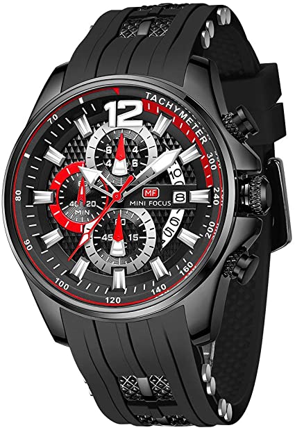 Mens Watch Waterproof Sport Casual Watch for Men Multifunction Chronograph Fashion Quartz Wristwatches Calendar with Silicon Strap