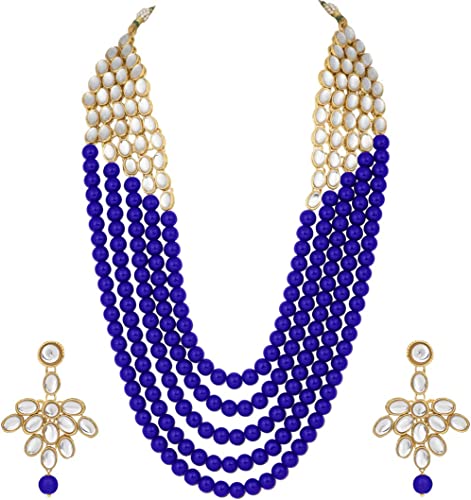 Elegant Indian Ethnic Traditional Layered Beaded Long Kundan Necklace Earring Set Bollywood Wedding Party Jewelry for Women