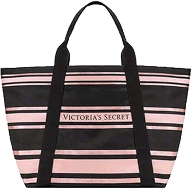 Victoria 's Secret Sparkle Tote Bag Stripe Black Pink Large