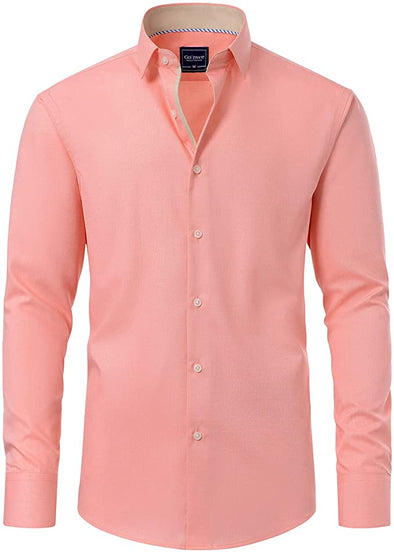 Men's Long Sleeve Slim Fit Casual Shirts Contrast Collar and Convertible Cuffs Dress Shirt