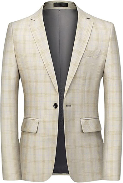 Men's Casual Suit Blazer Jackets Slim Fit Plaid Sports Coat
