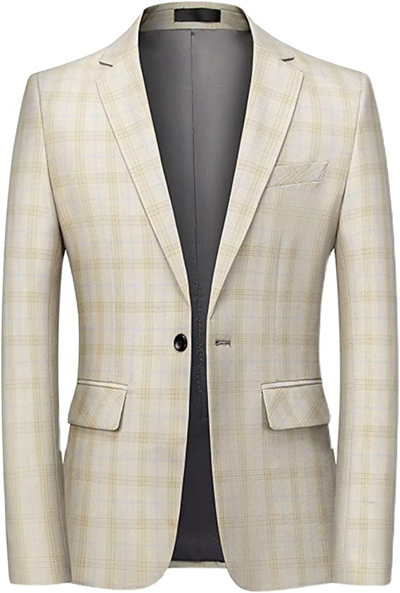 Men's Casual Suit Blazer Jackets Slim Fit Plaid Sports Coat