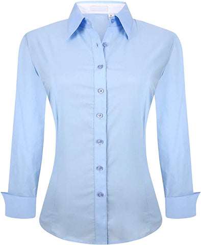 Womens Button Down Shirt Cotton Stretch, Regular Fit Long Sleeve Dress Shirts for Women