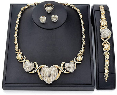 Luxury 14K Gold Filled African Jewelry Set Necklace For Women Rings And Earrings Gifts Lady